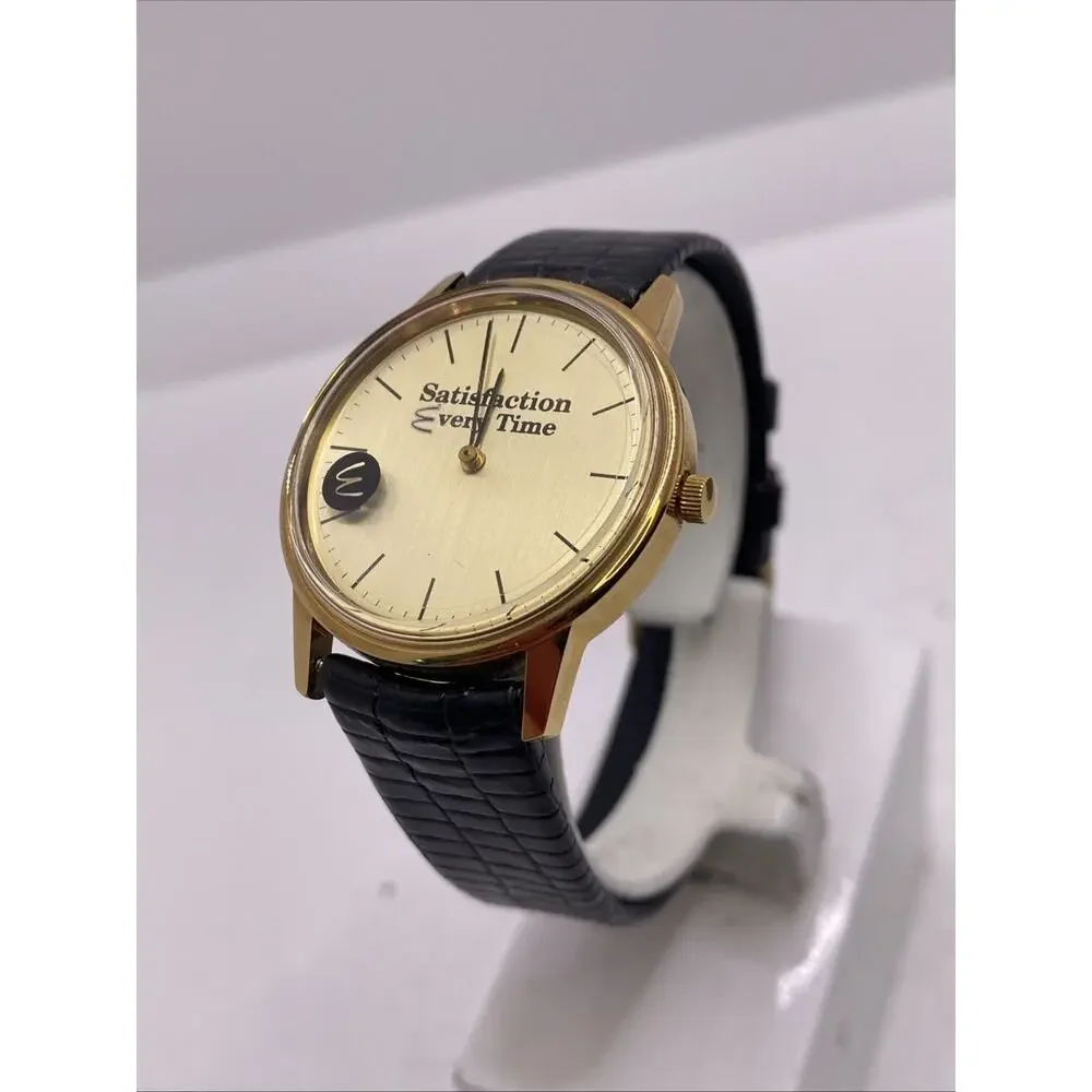 Vintage Mcdonalds Unisex Gold Tone Watch Black Leather Works New Battery